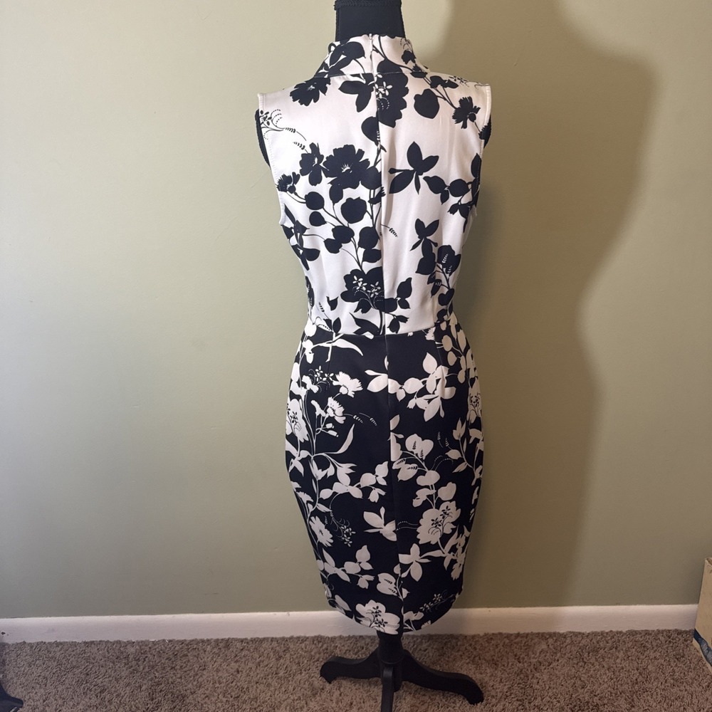 Black And White Dress Floral Print Sleeveless Midi Stretch High Neck Small - Picture 5 of 8